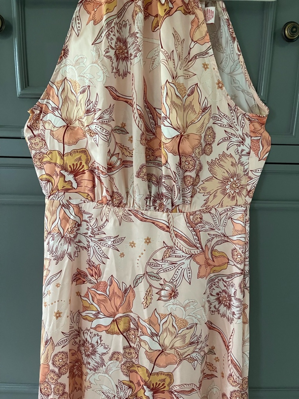 Flying Tomato Floral Halter Midi Dress in Cream & Yellow-Orange size L NWT